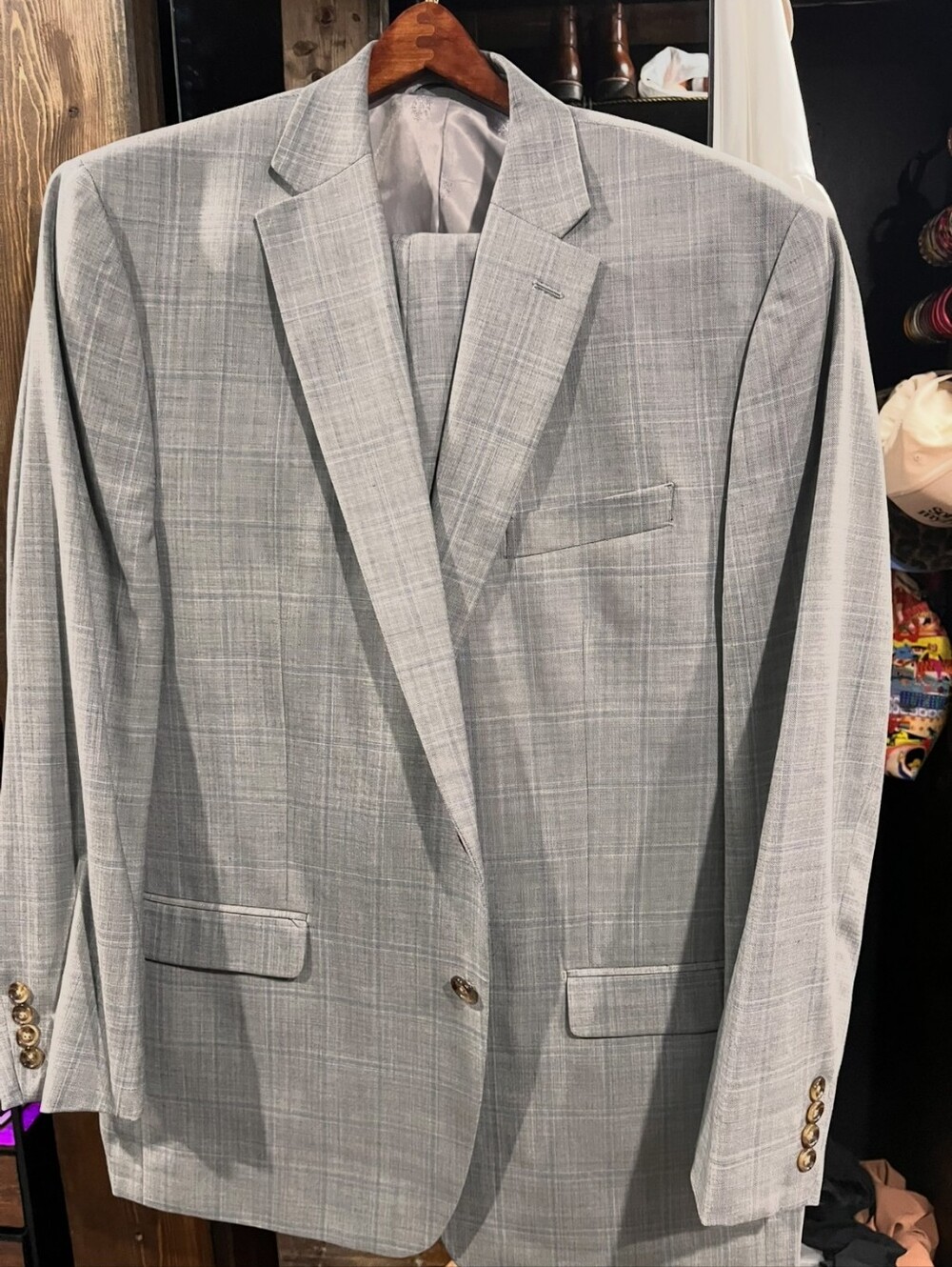 Ralph Lauren Light Gray Plaid Men's Suit Jacket And Pants